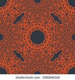 Seamless Hand Drawn Pattern with Zentangle Elements. Trendy Zendoodle Rapport for Feminine Cloth, Paper, Dress. Cute Summer Background in Orient Style. Vector Seamless Texture with Flowers
