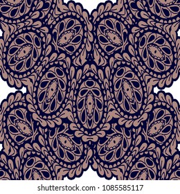 Seamless Hand Drawn Pattern with Zentangle Elements. Vintage Zendoodle Rapport for Feminine Fabric, Wallpaper, Dress. Cute Summer Background in Orient Style. Vector Seamless Texture with Flowers