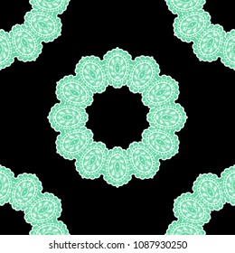 Seamless Hand Drawn Pattern with Zentangle Elements. Modern Zendoodle Rapport for Feminine Cloth, Paper, Dress. Cute Summer Background in Orient Style. Vector Seamless Texture with Flowers