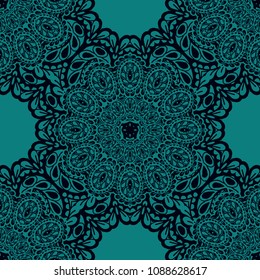 Seamless Hand Drawn Pattern with Zentangle Elements. Vintage Zendoodle Rapport for Feminine Fabric, Wallpaper, Dress. Cute Autumn Background in Orient Style. Vector Seamless Texture with Flowers