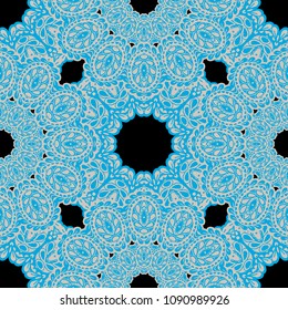 Seamless Hand Drawn Pattern with Zentangle Elements. Trendy Zendoodle Rapport for Feminine Cloth, Paper, Dress. Cute Summer Background in Orient Style. Vector Seamless Texture with Flowers