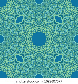 Seamless Hand Drawn Pattern with Zentangle Elements. Vintage Zendoodle Rapport for Feminine Cloth, Paper, Print. Cute Spring Background in Orient Style. Vector Seamless Texture with Flowers