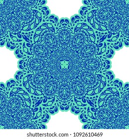Seamless Hand Drawn Pattern with Zentangle Elements. Modern Zendoodle Rapport for Feminine Cloth, Paper, Dress. Cute Spring Background in Orient Style. Vector Seamless Texture with Flowers