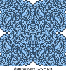 Seamless Hand Drawn Pattern with Zentangle Elements. Modern Zendoodle Rapport for Feminine Cloth, Paper, Dress. Cute Spring Background in Orient Style. Vector Seamless Texture with Flowers