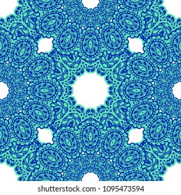 Seamless Hand Drawn Pattern with Zentangle Elements. Trendy Zendoodle Rapport for Feminine Fabric, Wallpaper, Dress. Cute Spring Background in Orient Style. Vector Seamless Texture with Flowers