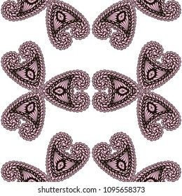 Seamless Hand Drawn Pattern with Zentangle Elements. Trendy Zendoodle Rapport for Feminine Fabric, Linen, Textile. Cute Summer Background in Orient Style. Vector Seamless Texture with Flowers
