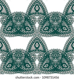 Seamless Hand Drawn Pattern with Zentangle Elements. Modern Zendoodle Rapport for Feminine Fabric, Linen, Textile. Cute Spring Background in Orient Style. Vector Seamless Texture with Flowers