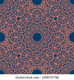 Seamless Hand Drawn Pattern with Zentangle Elements. Modern Zendoodle Rapport for Feminine Fabric, Wallpaper, Dress. Cute Summer Background in Orient Style. Vector Seamless Texture with Flowers