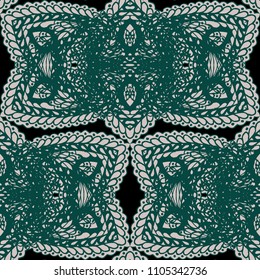 Seamless Hand Drawn Pattern with Zentangle Elements. Trendy Zendoodle Rapport for Feminine Fabric, Wallpaper, Dress. Cute Spring Background in Orient Style. Vector Seamless Texture with Flowers