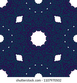 Seamless Hand Drawn Pattern with Zentangle Elements. Vintage Zendoodle Rapport for Feminine Cloth, Paper, Print. Cute Spring Background in Orient Style. Vector Seamless Texture with Flowers