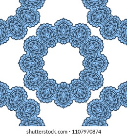 Seamless Hand Drawn Pattern with Zentangle Elements. Trendy Zendoodle Rapport for Feminine Fabric, Wallpaper, Dress. Cute Summer Background in Orient Style. Vector Seamless Texture with Flowers