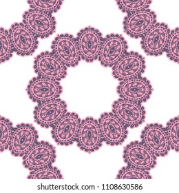 Seamless Hand Drawn Pattern with Zentangle Elements. Vintage Zendoodle Rapport for Feminine Cloth, Paper, Dress. Cute Summer Background in Orient Style. Vector Seamless Texture with Flowers
