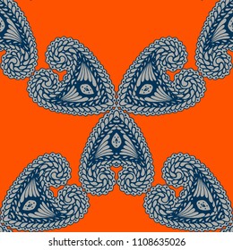 Seamless Hand Drawn Pattern with Zentangle Elements. Vintage Zendoodle Rapport for Feminine Cloth, Wallpaper, Dress. Cute Spring Background in Orient Style. Vector Seamless Texture with Flowers