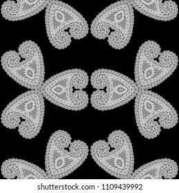 Seamless Hand Drawn Pattern with Zentangle Elements. Modern Zendoodle Rapport for Feminine Print, Linen, Textile. Cute Spring Background in Orient Style. Vector Seamless Texture with Flowers