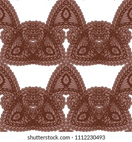 Seamless Hand Drawn Pattern with Zentangle Elements. Vintage Zendoodle Rapport for Feminine Cloth, Paper, Print. Cute Summer Background in Orient Style. Vector Seamless Texture with Flowers