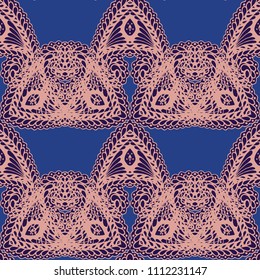 Seamless Hand Drawn Pattern with Zentangle Elements. Vintage Zendoodle Rapport for Feminine Cloth, Wallpaper, Dress. Cute Summer Background in Orient Style. Vector Seamless Texture with Flowers