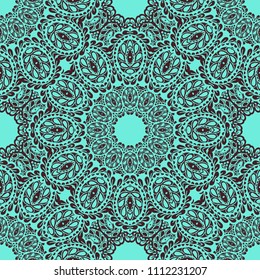Seamless Hand Drawn Pattern with Zentangle Elements. Modern Zendoodle Rapport for Feminine Fabric, Wallpaper, Dress. Cute Autumn Background in Orient Style. Vector Seamless Texture with Flowers