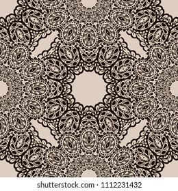Seamless Hand Drawn Pattern with Zentangle Elements. Trendy Zendoodle Rapport for Feminine Print, Linen, Textile. Cute Spring Background in Orient Style. Vector Seamless Texture with Flowers