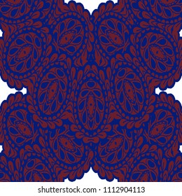 Seamless Hand Drawn Pattern with Zentangle Elements. Trendy Zendoodle Rapport for Feminine Print, Linen, Textile. Cute Summer Background in Orient Style. Vector Seamless Texture with Flowers