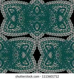 Seamless Hand Drawn Pattern with Zentangle Elements. Vintage Zendoodle Rapport for Feminine Cloth, Paper, Print. Cute Autumn Background in Orient Style. Vector Seamless Texture with Flowers