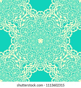 Seamless Hand Drawn Pattern with Zentangle Elements. Modern Zendoodle Rapport for Feminine Fabric, Wallpaper, Dress. Cute Summer Background in Orient Style. Vector Seamless Texture with Flowers