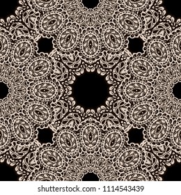 Seamless Hand Drawn Pattern with Zentangle Elements. Vintage Zendoodle Rapport for Feminine Fabric, Linen, Textile. Cute Spring Background in Orient Style. Vector Seamless Texture with Flowers