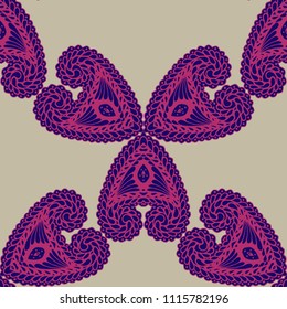 Seamless Hand Drawn Pattern with Zentangle Elements. Vintage Zendoodle Rapport for Feminine Cloth, Paper, Print. Cute Summer Background in Orient Style. Vector Seamless Texture with Flowers