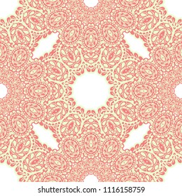 Seamless Hand Drawn Pattern with Zentangle Elements. Modern Zendoodle Rapport for Feminine Fabric, Linen, Textile. Cute Summer Background in Orient Style. Vector Seamless Texture with Flowers