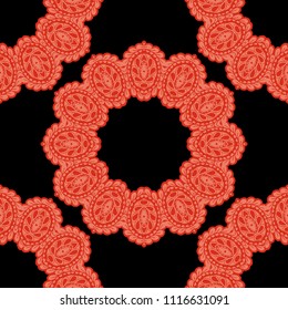 Seamless Hand Drawn Pattern with Zentangle Elements. Modern Zendoodle Rapport for Feminine Fabric, Wallpaper, Dress. Cute Autumn Background in Orient Style. Vector Seamless Texture with Flowers