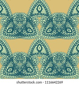 Seamless Hand Drawn Pattern with Zentangle Elements. Trendy Zendoodle Rapport for Feminine Cloth, Paper, Print. Cute Spring Background in Orient Style. Vector Seamless Texture with Flowers