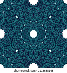 Seamless Hand Drawn Pattern with Zentangle Elements. Trendy Zendoodle Rapport for Feminine Fabric, Linen, Textile. Cute Spring Background in Orient Style. Vector Seamless Texture with Flowers