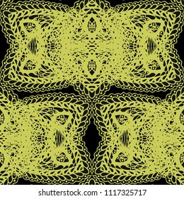 Seamless Hand Drawn Pattern with Zentangle Elements. Trendy Zendoodle Rapport for Feminine Print, Linen, Textile. Cute Autumn Background in Orient Style. Vector Seamless Texture with Flowers