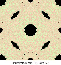 Seamless Hand Drawn Pattern with Zentangle Elements. Modern Zendoodle Rapport for Feminine Fabric, Wallpaper, Dress. Cute Autumn Background in Orient Style. Vector Seamless Texture with Flowers