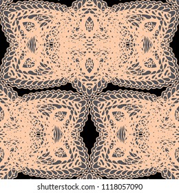 Seamless Hand Drawn Pattern with Zentangle Elements. Vintage Zendoodle Rapport for Feminine Fabric, Wallpaper, Dress. Cute Spring Background in Orient Style. Vector Seamless Texture with Flowers