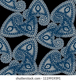 Seamless Hand Drawn Pattern with Zentangle Elements. Modern Zendoodle Rapport for Feminine Cloth, Paper, Print. Cute Spring Background in Orient Style. Vector Seamless Texture with Flowers