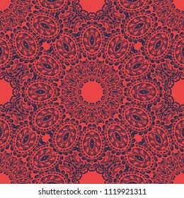 Seamless Hand Drawn Pattern with Zentangle Elements. Modern Zendoodle Rapport for Feminine Cloth, Wallpaper, Dress. Cute Summer Background in Orient Style. Vector Seamless Texture with Flowers