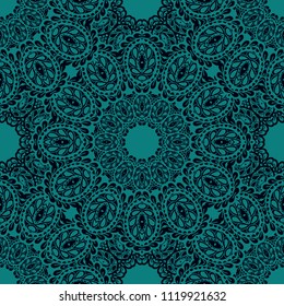 Seamless Hand Drawn Pattern with Zentangle Elements. Modern Zendoodle Rapport for Feminine Cloth, Paper, Dress. Cute Autumn Background in Orient Style. Vector Seamless Texture with Flowers