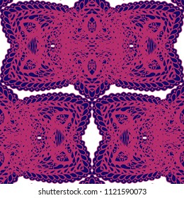 Seamless Hand Drawn Pattern with Zentangle Elements. Trendy Zendoodle Rapport for Feminine Cloth, Wallpaper, Dress. Cute Summer Background in Orient Style. Vector Seamless Texture with Flowers