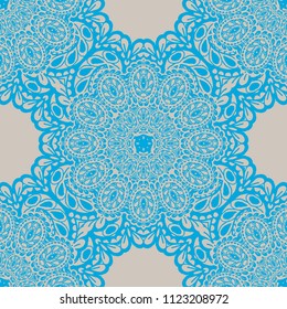 Seamless Hand Drawn Pattern with Zentangle Elements. Trendy Zendoodle Rapport for Feminine Cloth, Paper, Dress. Cute Spring Background in Orient Style. Vector Seamless Texture with Flowers