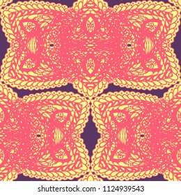 Seamless Hand Drawn Pattern with Zentangle Elements. Trendy Zendoodle Rapport for Feminine Cloth, Paper, Print. Cute Autumn Background in Orient Style. Vector Seamless Texture with Flowers