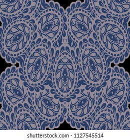 Seamless Hand Drawn Pattern with Zentangle Elements. Modern Zendoodle Rapport for Feminine Fabric, Linen, Textile. Cute Autumn Background in Orient Style. Vector Seamless Texture with Flowers