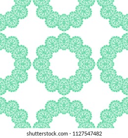 Seamless Hand Drawn Pattern with Zentangle Elements. Vintage Zendoodle Rapport for Feminine Fabric, Linen, Textile. Cute Summer Background in Orient Style. Vector Seamless Texture with Flowers