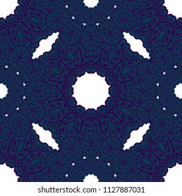 Seamless Hand Drawn Pattern with Zentangle Elements. Modern Zendoodle Rapport for Feminine Cloth, Wallpaper, Dress. Cute Autumn Background in Orient Style. Vector Seamless Texture with Flowers