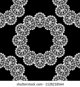 Seamless Hand Drawn Pattern with Zentangle Elements. Trendy Zendoodle Rapport for Feminine Cloth, Paper, Dress. Cute Summer Background in Orient Style. Vector Seamless Texture with Flowers