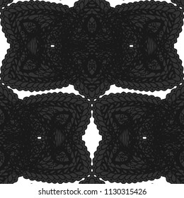 Seamless Hand Drawn Pattern with Zentangle Elements. Vintage Zendoodle Rapport for Feminine Fabric, Linen, Textile. Cute Spring Background in Orient Style. Vector Seamless Texture with Flowers