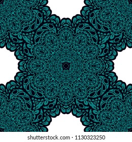 Seamless Hand Drawn Pattern with Zentangle Elements. Vintage Zendoodle Rapport for Feminine Print, Linen, Textile. Cute Spring Background in Orient Style. Vector Seamless Texture with Flowers