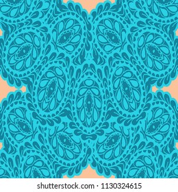 Seamless Hand Drawn Pattern with Zentangle Elements. Trendy Zendoodle Rapport for Feminine Cloth, Paper, Print. Cute Autumn Background in Orient Style. Vector Seamless Texture with Flowers