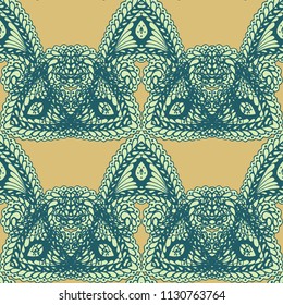 Seamless Hand Drawn Pattern with Zentangle Elements. Vintage Zendoodle Rapport for Feminine Print, Linen, Textile. Cute Spring Background in Orient Style. Vector Seamless Texture with Flowers