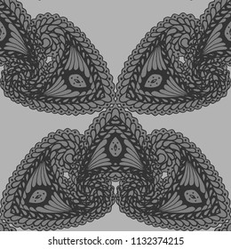 Seamless Hand Drawn Pattern with Zentangle Elements. Trendy Zendoodle Rapport for Feminine Cloth, Paper, Print. Cute Summer Background in Orient Style. Vector Seamless Texture with Flowers