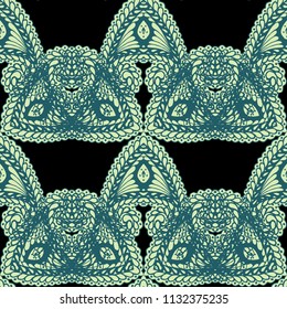 Seamless Hand Drawn Pattern with Zentangle Elements. Modern Zendoodle Rapport for Feminine Cloth, Wallpaper, Dress. Cute Autumn Background in Orient Style. Vector Seamless Texture with Flowers